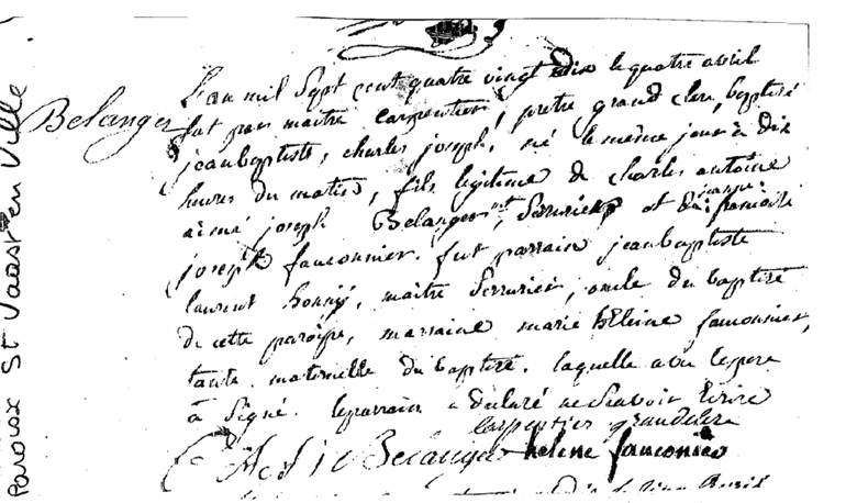 (А) Рис. 5. Свідоцтво про народження Жана-Батиста Беланже, приходу Святого Vaast en Ville (фото з муніципального архіву Валансьєн).